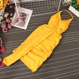 Halter-neck Shirred Midi Dress