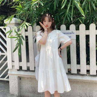Short-sleeve Layered Collar A-line Dress