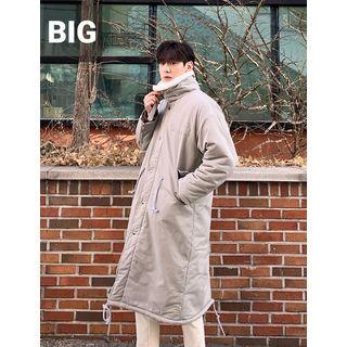 Drawstring Fleece-lined Long Padded Coat