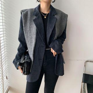 Set: Striped Single-breasted Blazer + Shawl