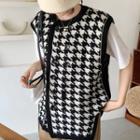 Houndstooth Button-up Sweater Vest Black & White - One Size