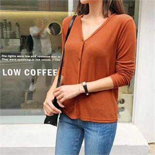 Plain V-neck Cotton Cardigan