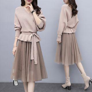 Set: Sashed Sweater + A-line Skirt