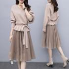 Set: Sashed Sweater + A-line Skirt