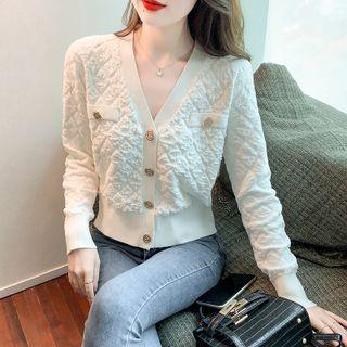 V-neck Crinkled Cropped Cardigan