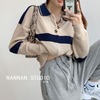 Colorblock Loose-fit Polo Sweater