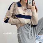 Colorblock Loose-fit Polo Sweater
