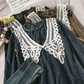 Patchwork Loose-fit Velvet Blouse