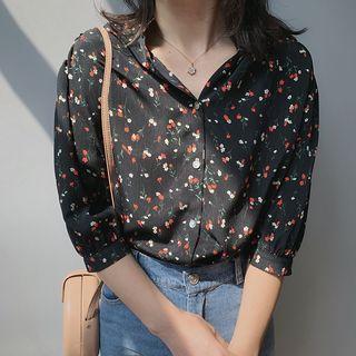 3/4-sleeve Floral Chiffon Shirt