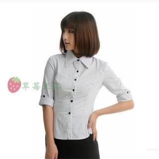 Elbow-sleeve Pinstriped Blouse