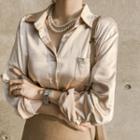 Pocket-patch Plain Satin Shirt