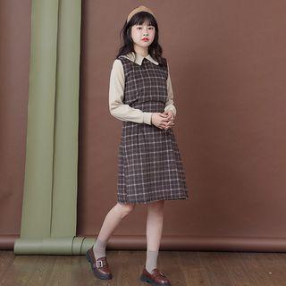 Long-sleeve Plaid A-line Dress 08 - Coffee - One Size