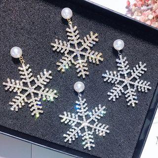 Faux Pearl Rhinestone Snowflake Dangle Earring