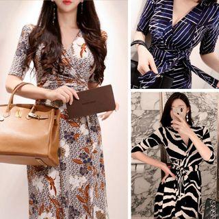 Elbow-sleeve Printed Maxi Wrap Dress (various Designs)