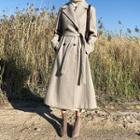 Double-breasted Maxi Coat With Sash Beige - One Size