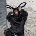 Rabbit Ear Oversize Hoodie Black - One Size