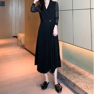 Collared Midi A-line Pleated Dress