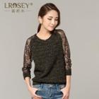 Long-sleeve Lace-panel Knit Top