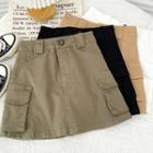 High-waist Plain Cargo Mini Skirt