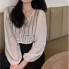 Lace Trim Chiffon Blouse As Shown In Figure - One Size