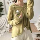 Plain Hooded Long-sleeve Knit Top