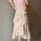 Flower Print Midi Layered Skirt