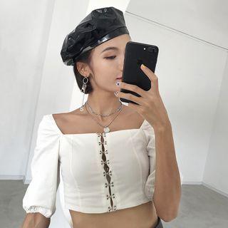 Square-neck Puff-sleeve Slim-fit Blouse