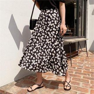 Band-waist Flared Floral Skirt
