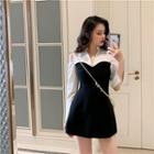 Cold-shoulder Paneled Mini A-line Dress Black - One Size