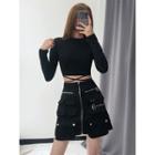 Multi-pocket Zipper A-line Skirt