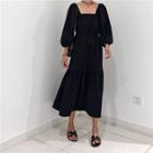 Square Neck Plain Midi Dress Black - One Size