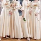 Long-sleeve Floral Embroidered A-line Chinese Bridesmaid Dress (various Designs)