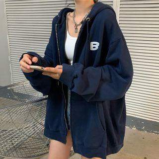 Lettering Zip-up Oversized Hoodie