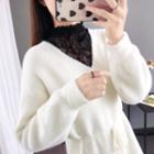 Mock Two-piece Lace Collar Drawstring-waist Sweater