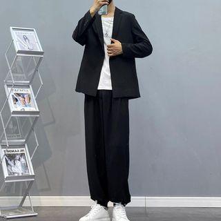 Plain Blazer / Short-sleeve Plain T-shirt / Plain Loose-fit Pants