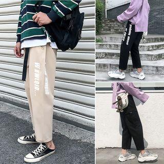 Lettering Cropped Straight-fit Pants