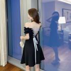 Lace-up Off-shoulder Short-sleeve Mini A-line Dress