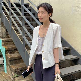 Short-sleeve Cotton Jacket Ivory - One Size