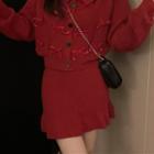 Ruffle Hem Knit Skirt Red - One Size