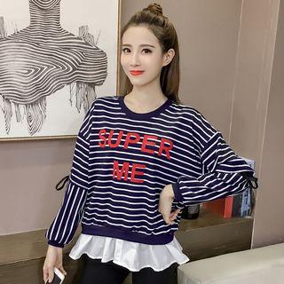 Mock Two Piece Letter Striped Pullover