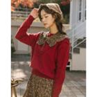 Lace-trim Floral Print Capelet Beige - One Size