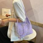 Faux Leather Floral Embroidered Tote Bag