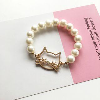 Alloy Cat Faux Pearl Bracelet Bracelet - One Size