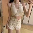 Halter Sleeveless Cropped Knit Top Off-white - One Size