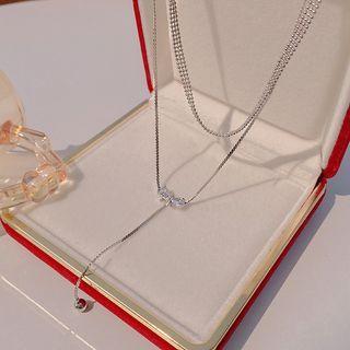 Bow Rhinestone Pendant Alloy Necklace 1pc - X851 - Silver - One Size