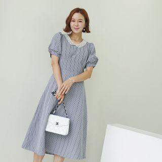 Faux-pearl Collar Striped Dress
