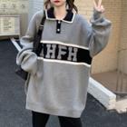 Lettering Collared Sweater Gray - One Size
