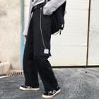Set: Applique Wide-leg Cargo Pants + Waist Chain