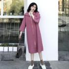 Plain Hooded Long Zip Coat Berry Pink - Coat - One Size