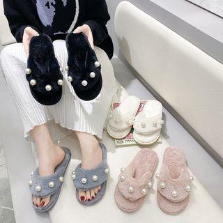 Beaded Fluffy Slippers